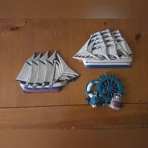 Vintage Burwood Products Nautical Wall Hangings Msde Of Resin. Clipper Ships